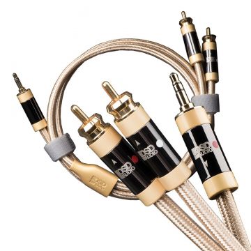 Open Box - 9.8' Gold Braided 3.5mm to Dual RCA Cable Audiophile Quality Aurum Series